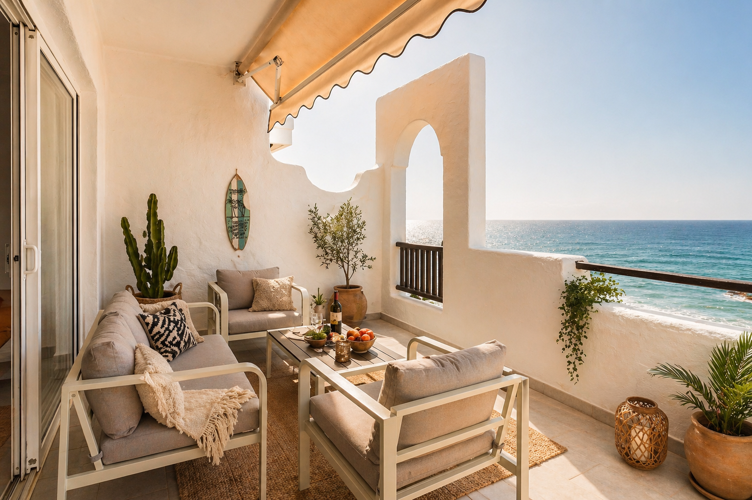 Side view of the terrace lounge with the open Atlantic horizon