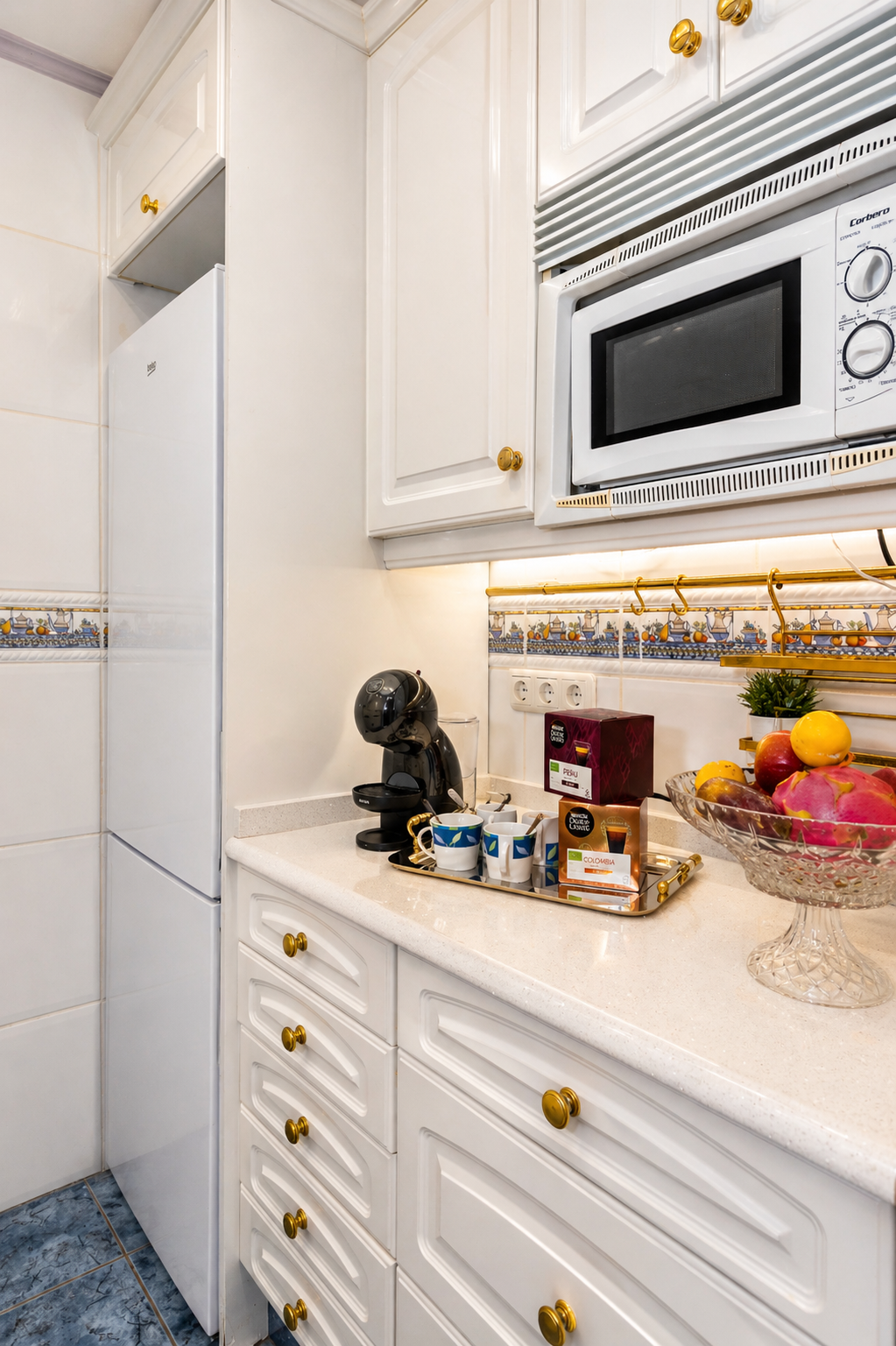 Coffee bar & full-size fridge