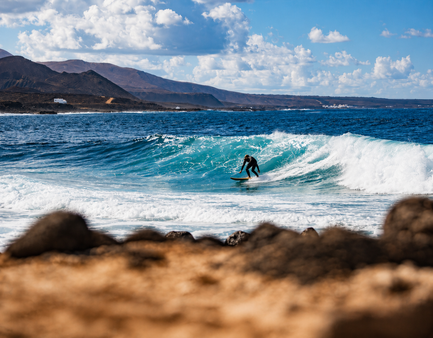 Playa de Famara surf beach with cliffs